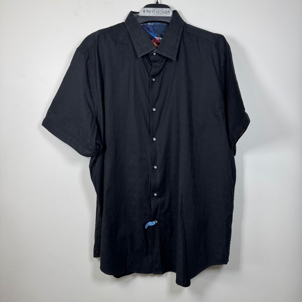 Robert Graham Midnight Black Short Sleeve Shirt 3XL